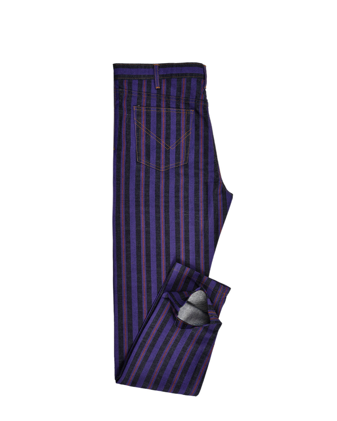Purple Stripes On Indigo Denim Jeans - 2