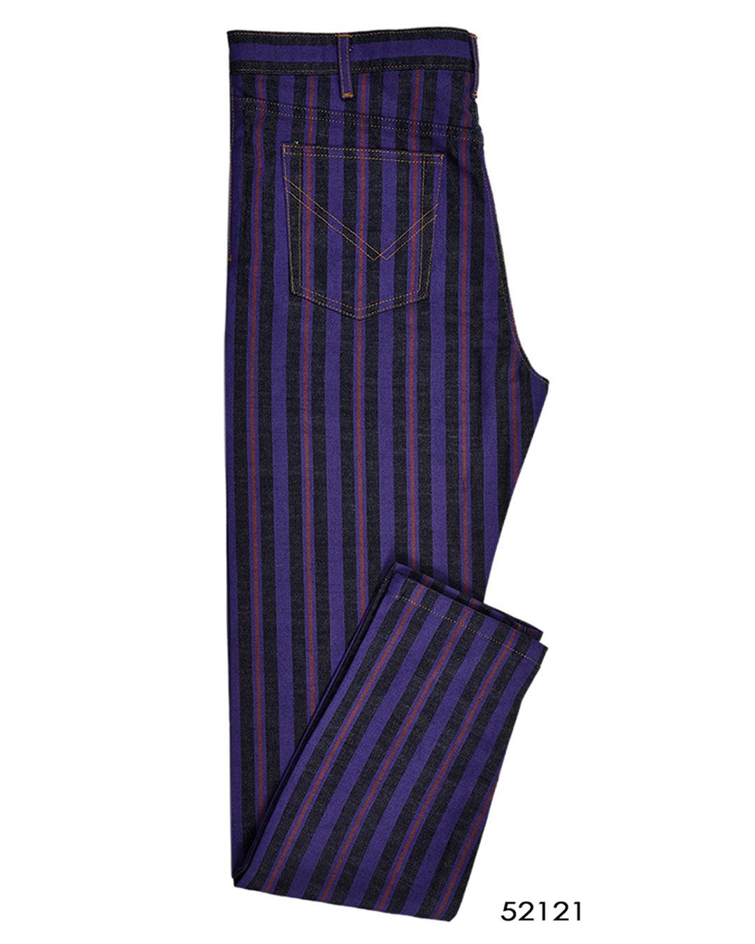 Purple Stripes On Indigo Denim Jeans - 1