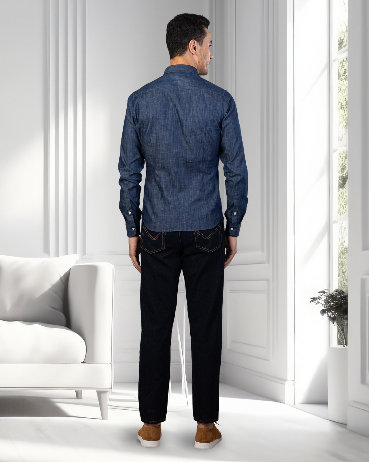 Fade Washed Dark Indigo Jeans - 6