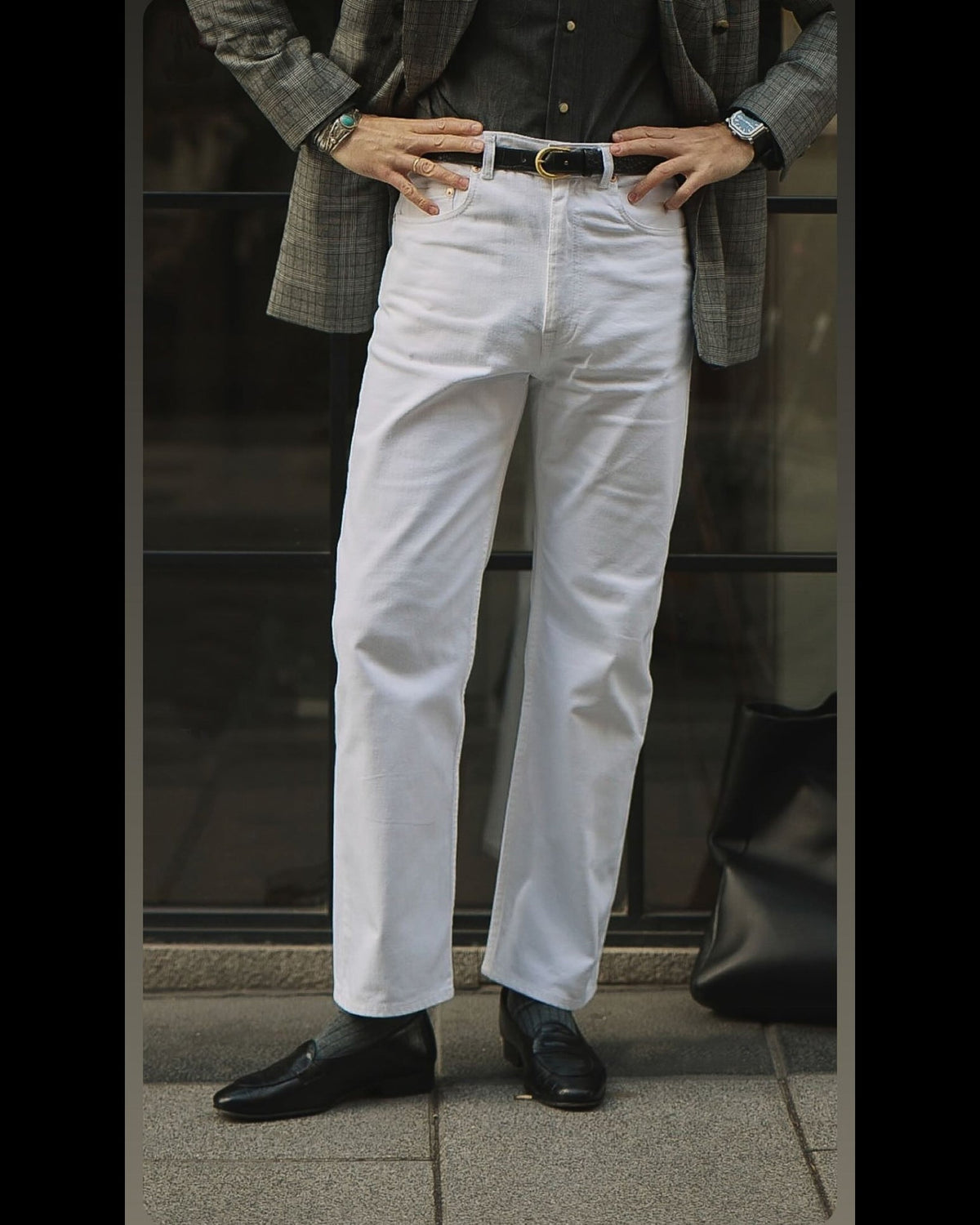White Heavy Twill Jeans - 1