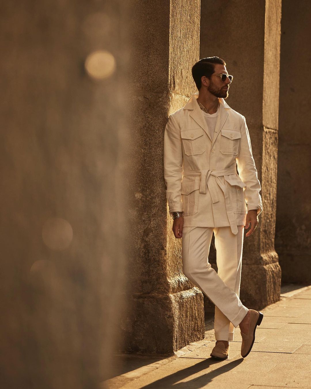 Gurkha Pant in Linen Cotton Canvas Off White - 2