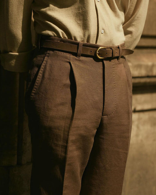 Pleated Brown Linen Cotton Canvas Pants