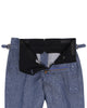 Front view of custom linen pants for men by Luxire in denim blue