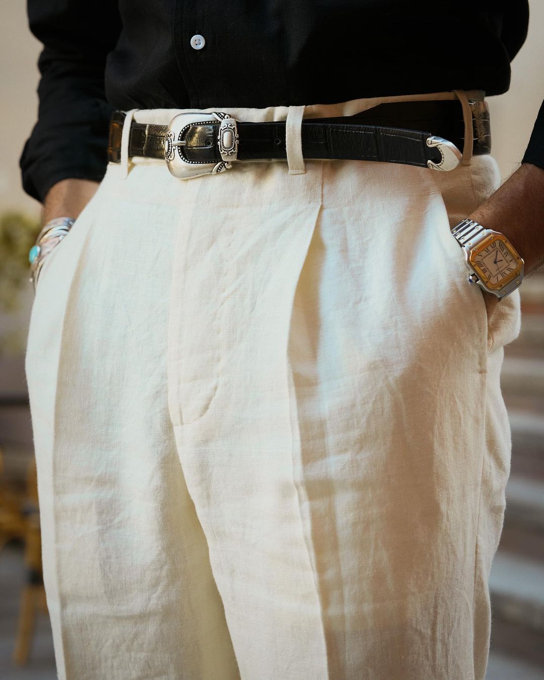 Pleated Cream Linen Pant - 1