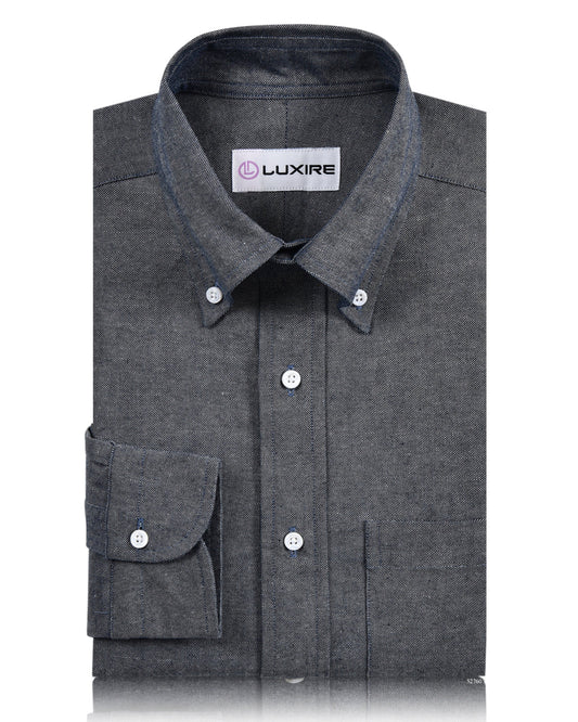 Front of the custom oxford shirt for men by Luxire in dark navy blue