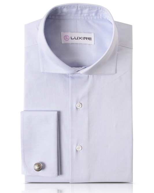 Front of the custom oxford shirt for men by Luxire in faint blue pinpoint
