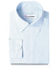 Front of the custom oxford shirt for men by Luxire in white with light blue stripes