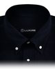 Collar of the custom oxford shirt for men by Luxire in midnight navy