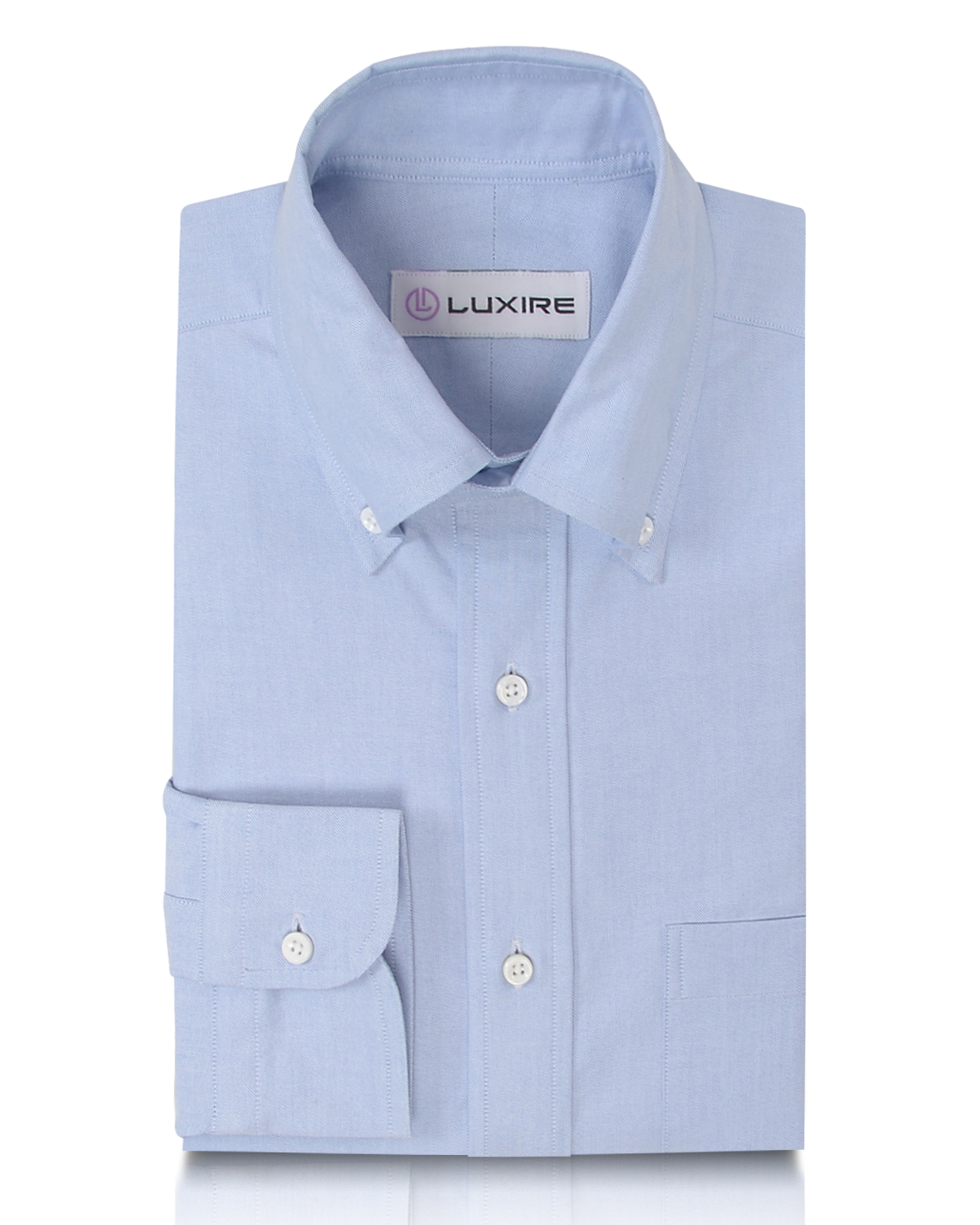 Front of the custom oxford shirt for men by Luxire in sky blue