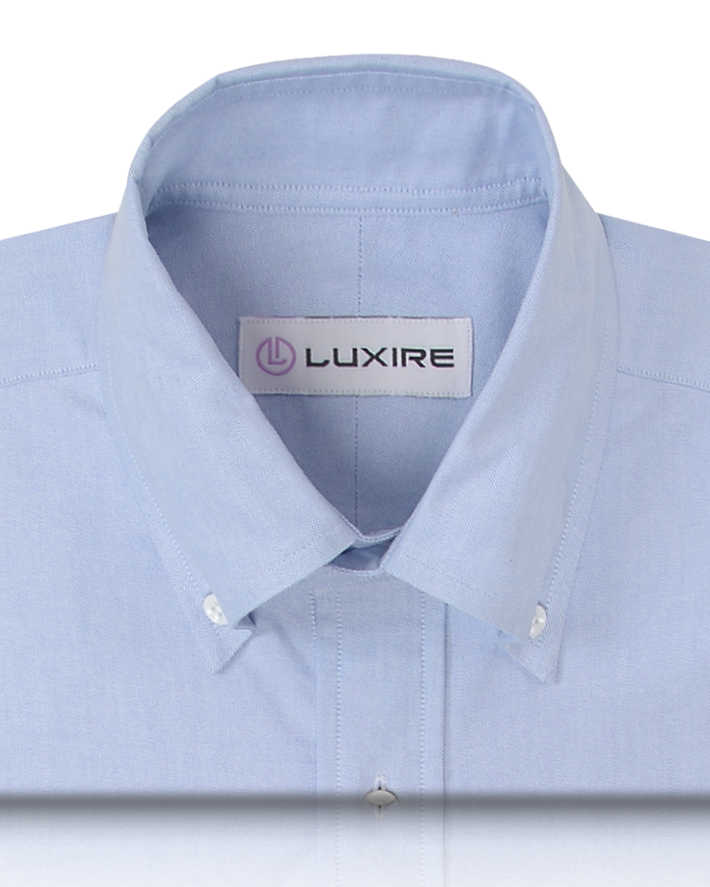 Collar of the custom oxford shirt for men by Luxire in sky blue