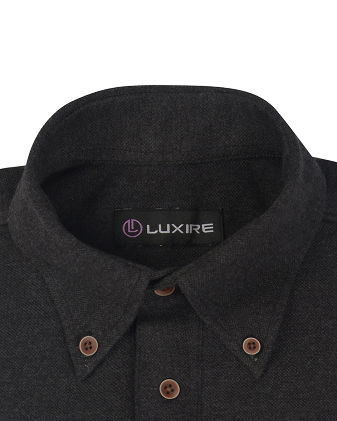 Collar of the custom oxford polo shirt for men by Luxire in anchor grey