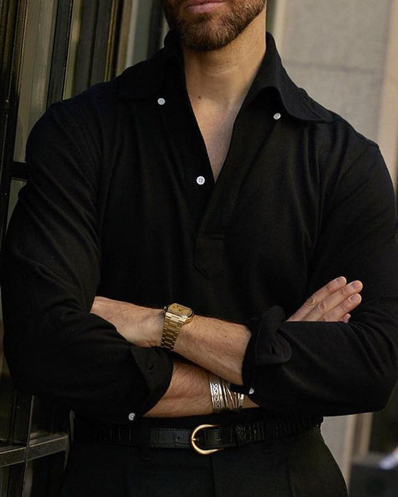 Black Pique Polo T-Shirt - 1