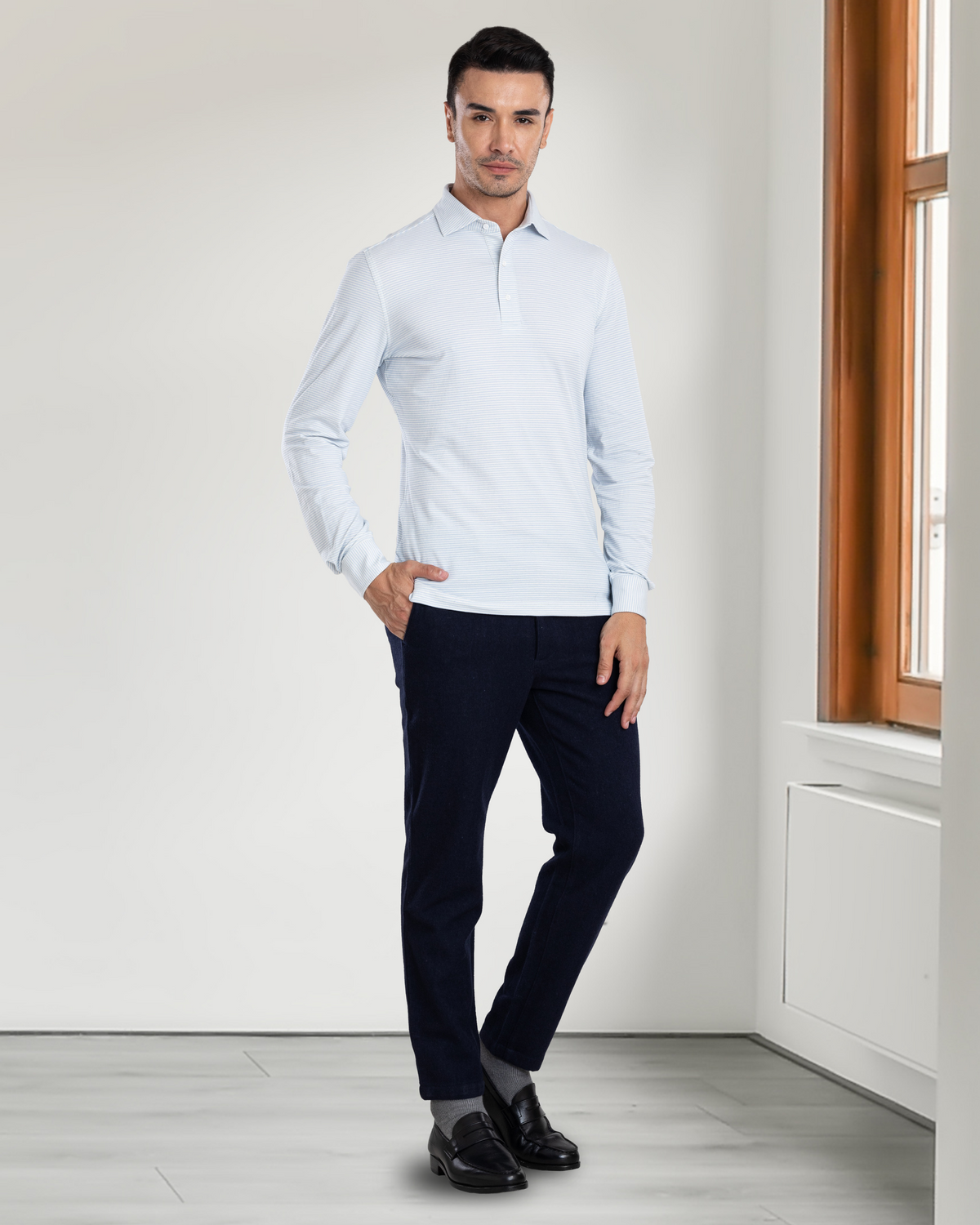 Light Blue White Candy Stripes Polo T-Shirt - 4