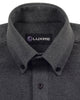 Collar of the custom oxford polo shirt for men by Luxire in lead grey