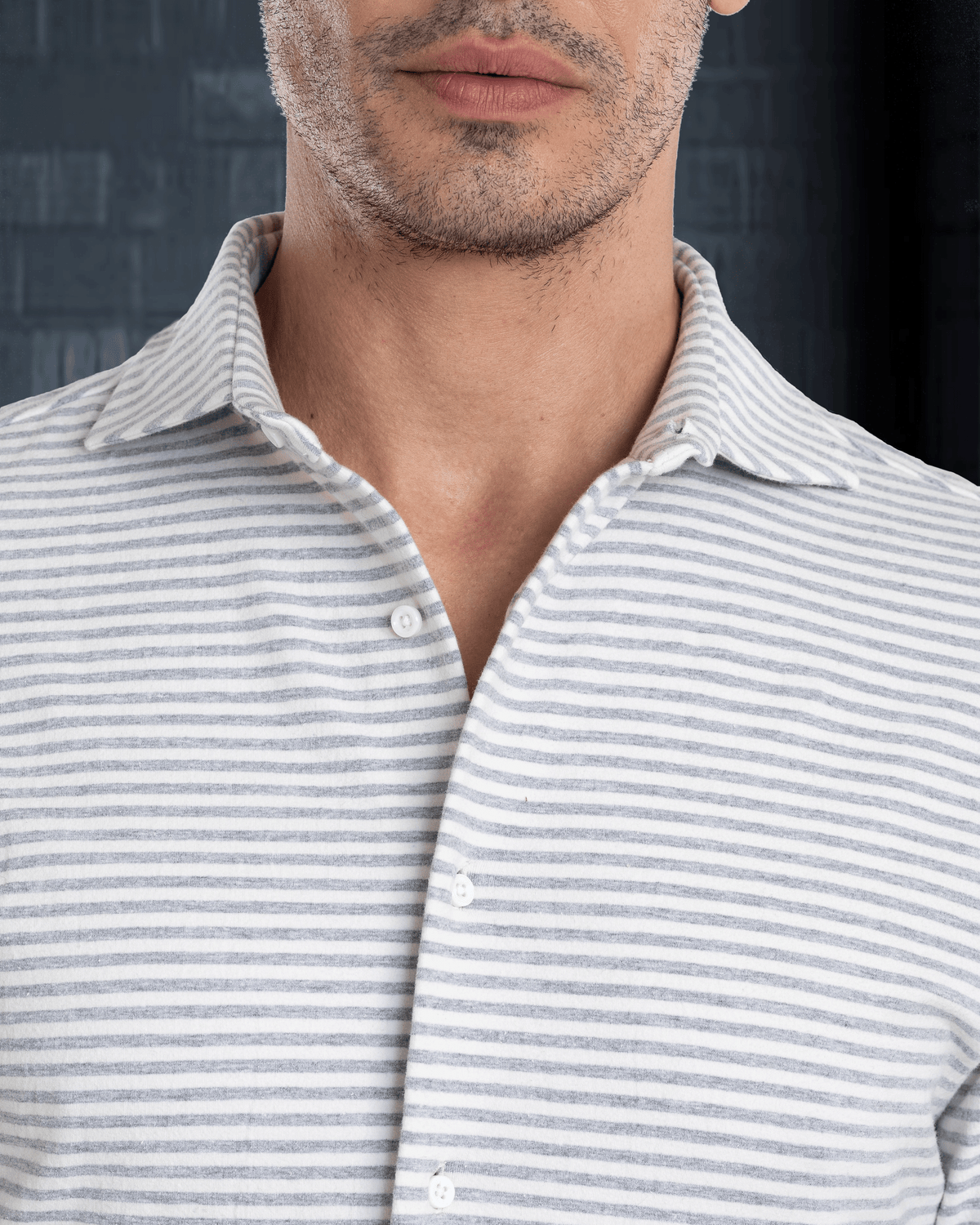 Grey White Candy Stripes Polo Shirt - 2