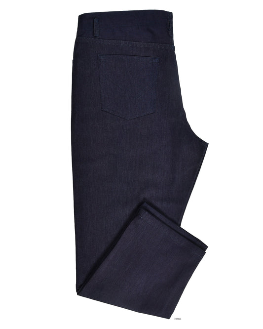 Side view of stretchable jeans for men by Luxire in dark navy