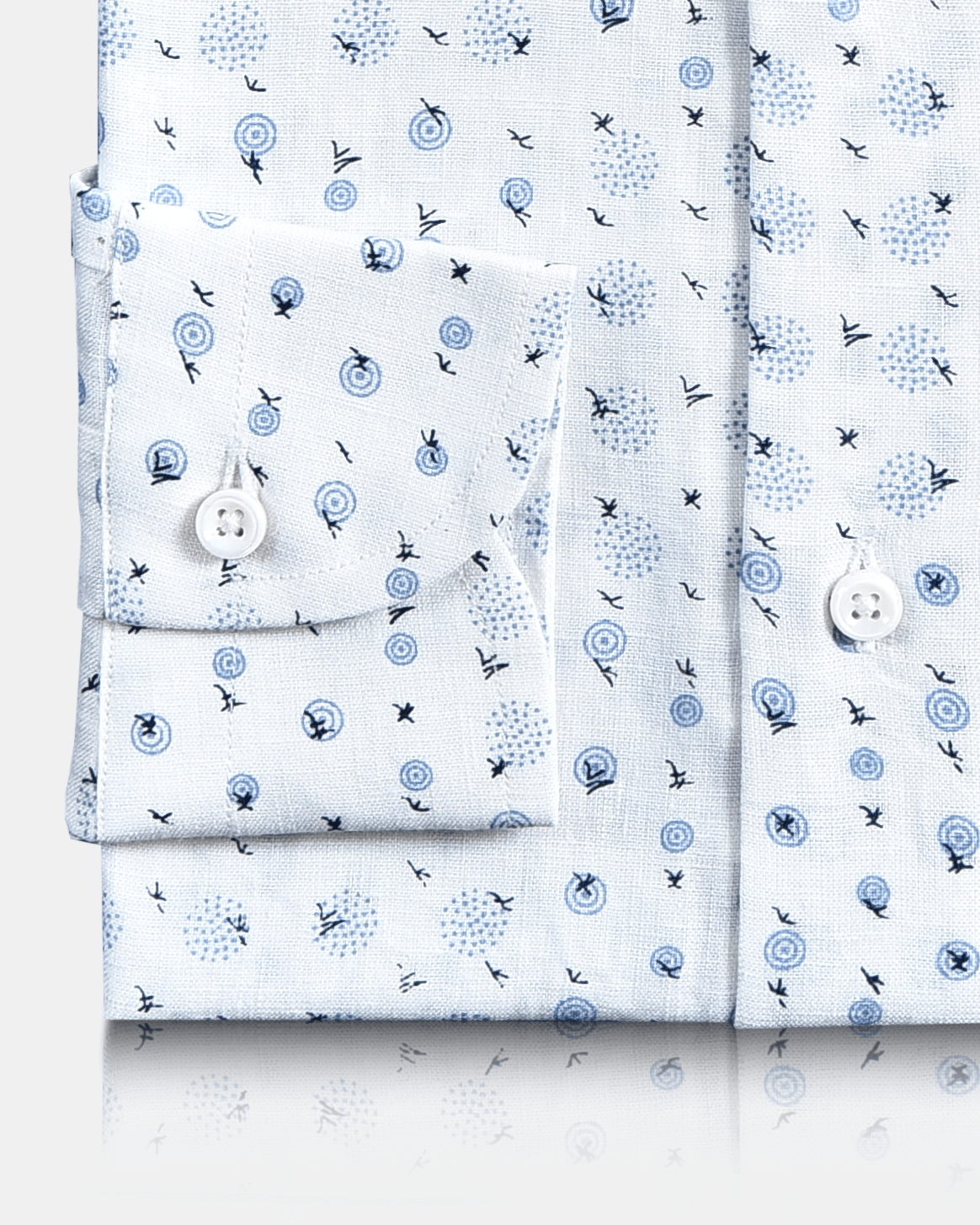 Linen: Blue Printed Birds On White - 3