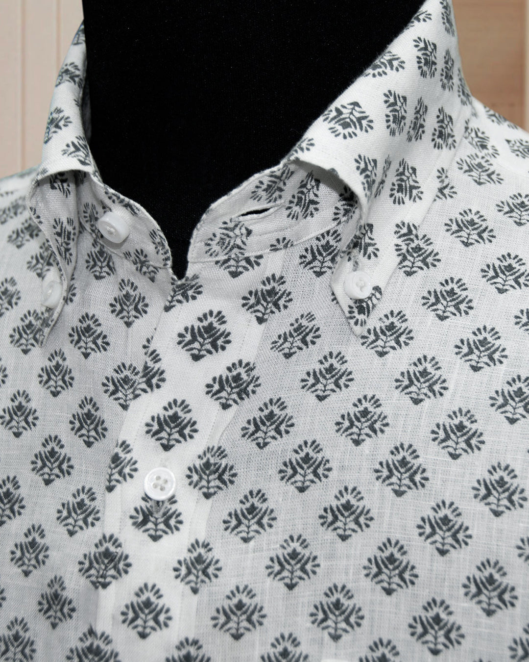 Linen:Black Flowers Printed on White Linen - 4