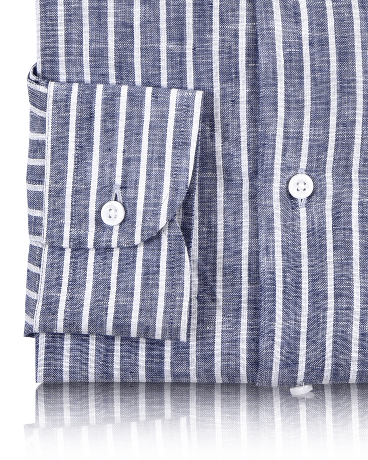 Linen:Blue Chambray with White Stripes Shirt - 3