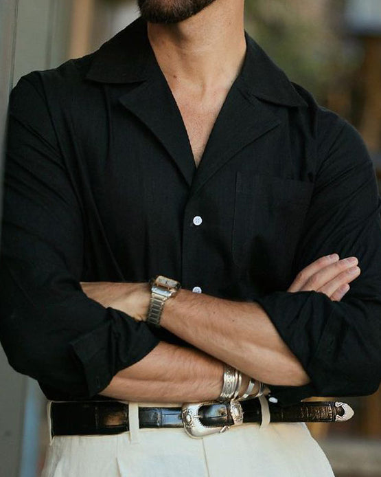 Black Linen Classic Shirt - 1