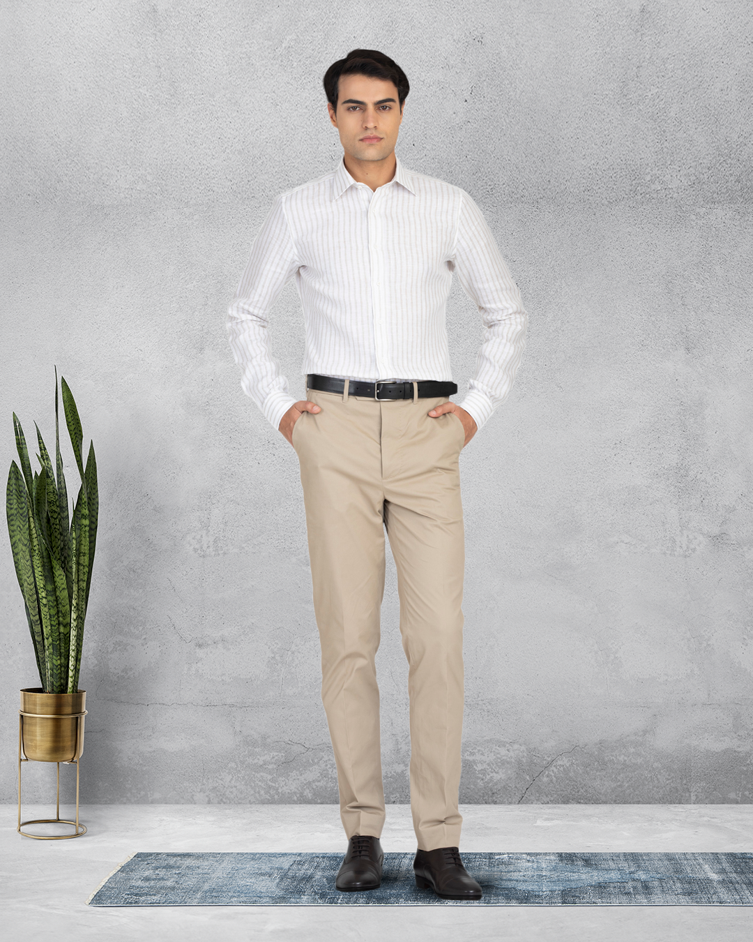 Ecru White Wide Stripes Linen Shirt - 3