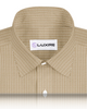 Collar of the custom linen shirt for men in ecru with white stripes by Luxire Clothing