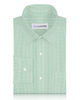 Close up of the custom linen shirt for men in green dress stripes by Luxire Clothing