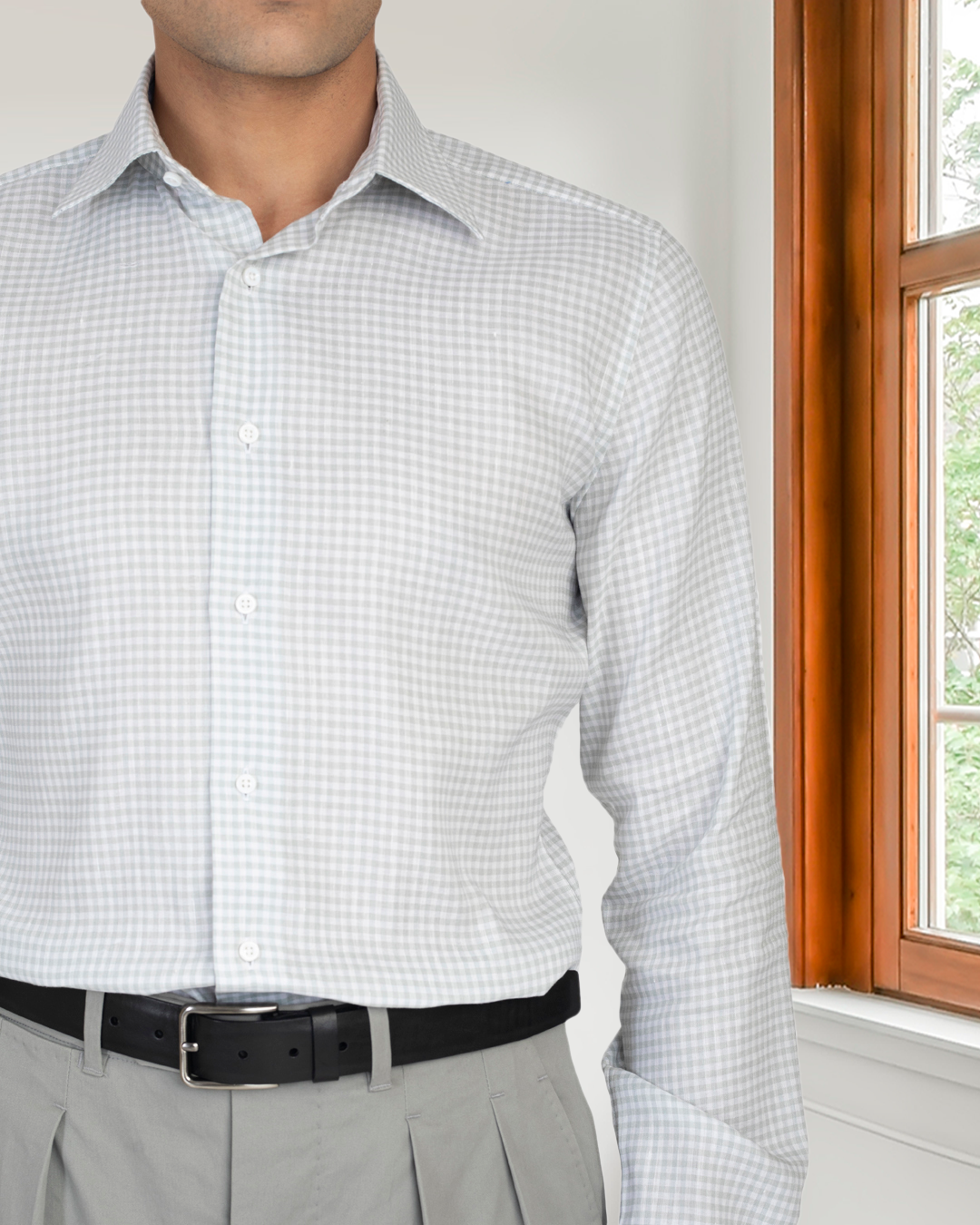 Greenish- Grey Linen Gingham Shirt - 7