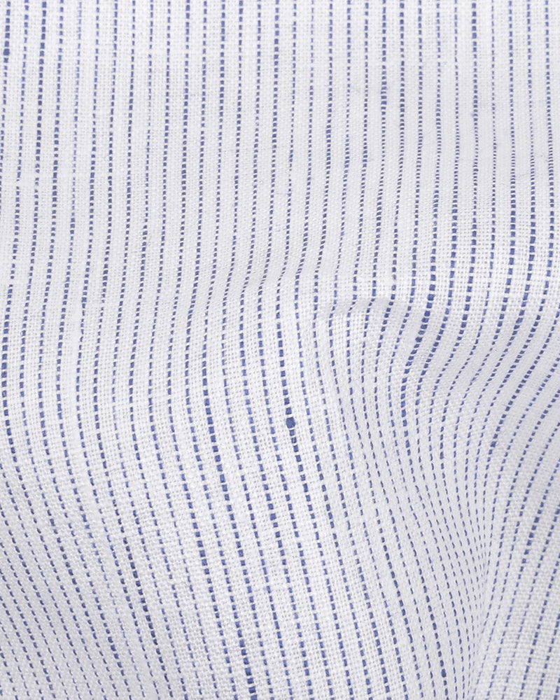 Linen: Ink Blue White Hairline Stripes
