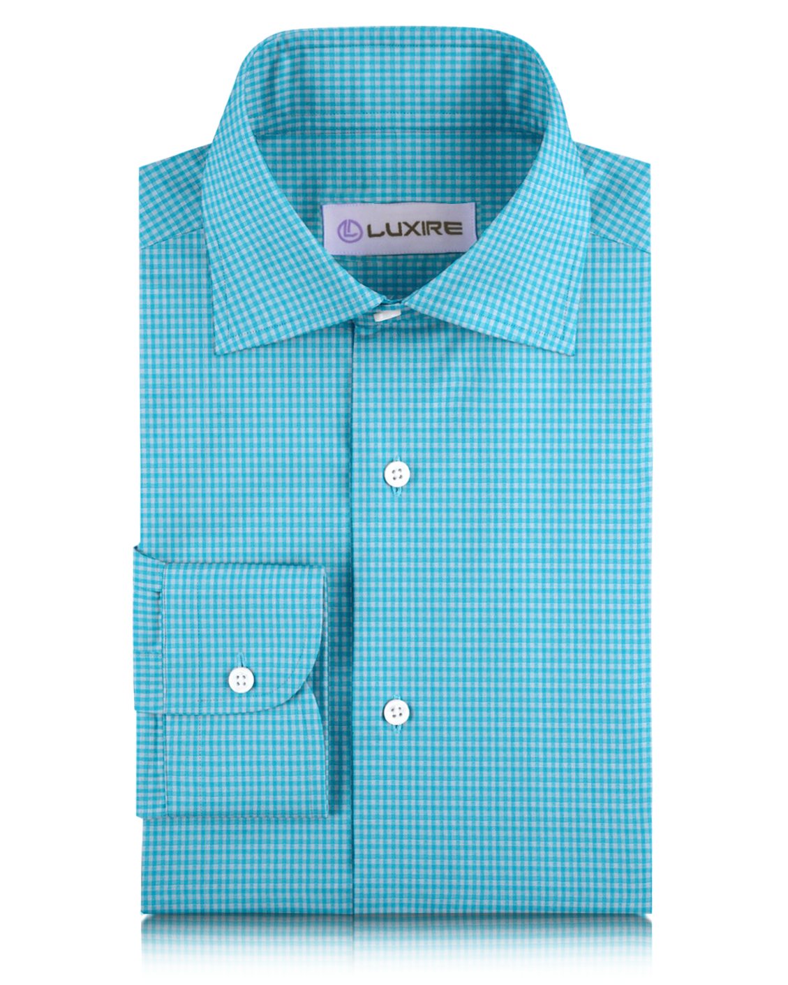 Linen: Light Blue White Gingham Checks Shirt - 1