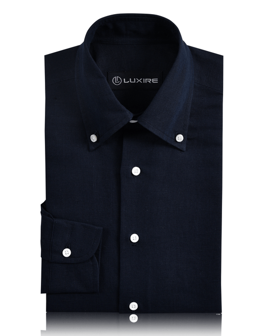Front of the custom linen shirt for men in navy blue by Luxire Clothing