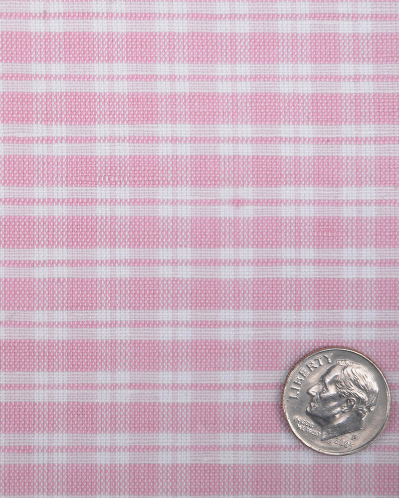 Cotton Linen: Light Pink Tartan Checks On White