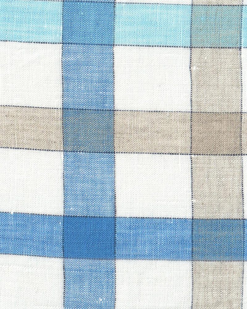 White Blue Ecru Linen Checks
