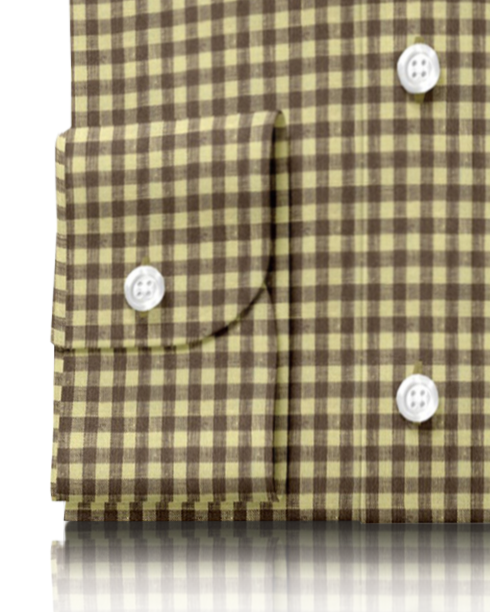 Linen:Yellow Brown Gingham Checks Shirt - 3