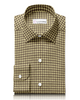 Front of custom linen shirt for men in yellow and brown by Luxire Clothing