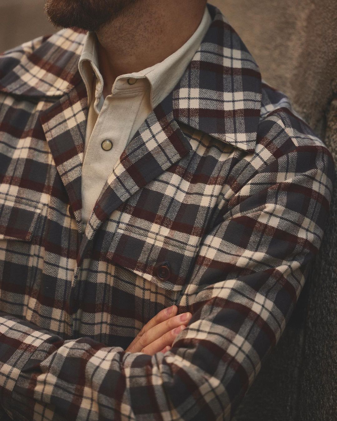 Brown Ecru Checks Flannel Shirt Jacket - 2