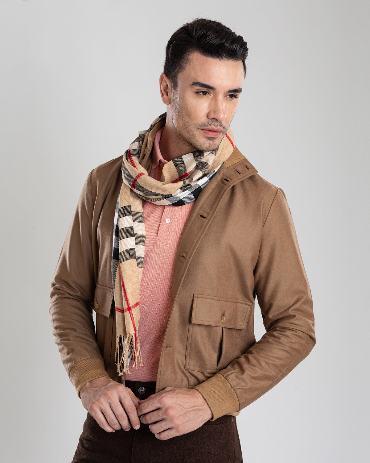 VBC: Sand Woolen Flannel Rib Collar Shirt Jacket - 3