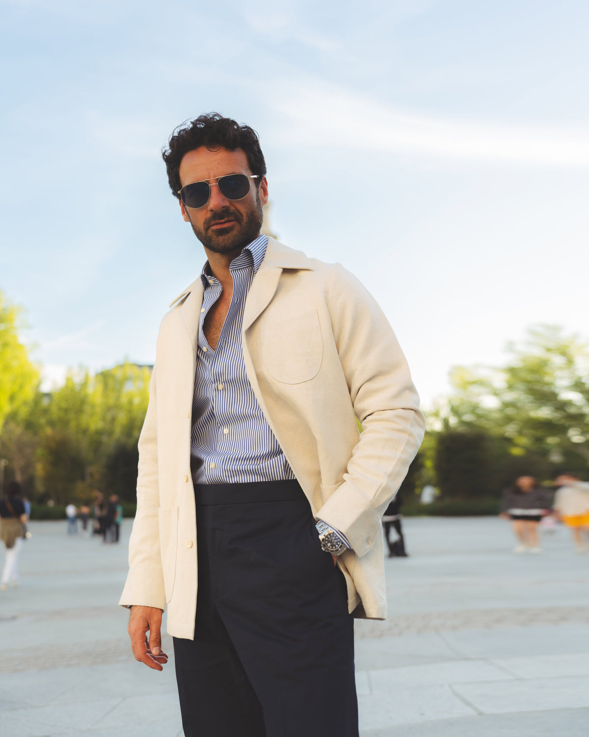 Linen Vintage Cream Birdseye Shirt Jacket - 22
