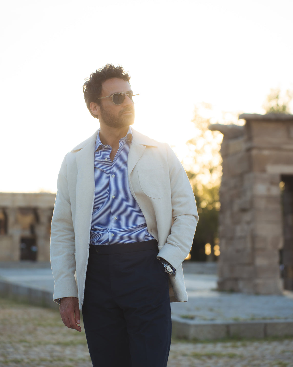 Linen Vintage Cream Birdseye Shirt Jacket - 9