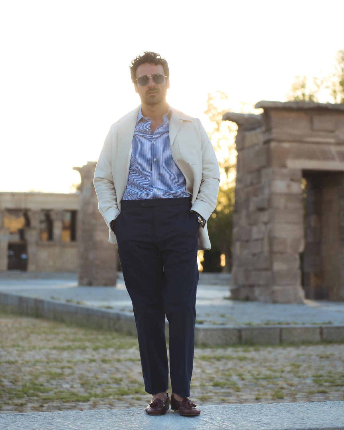 Linen Vintage Cream Birdseye Shirt Jacket - 37