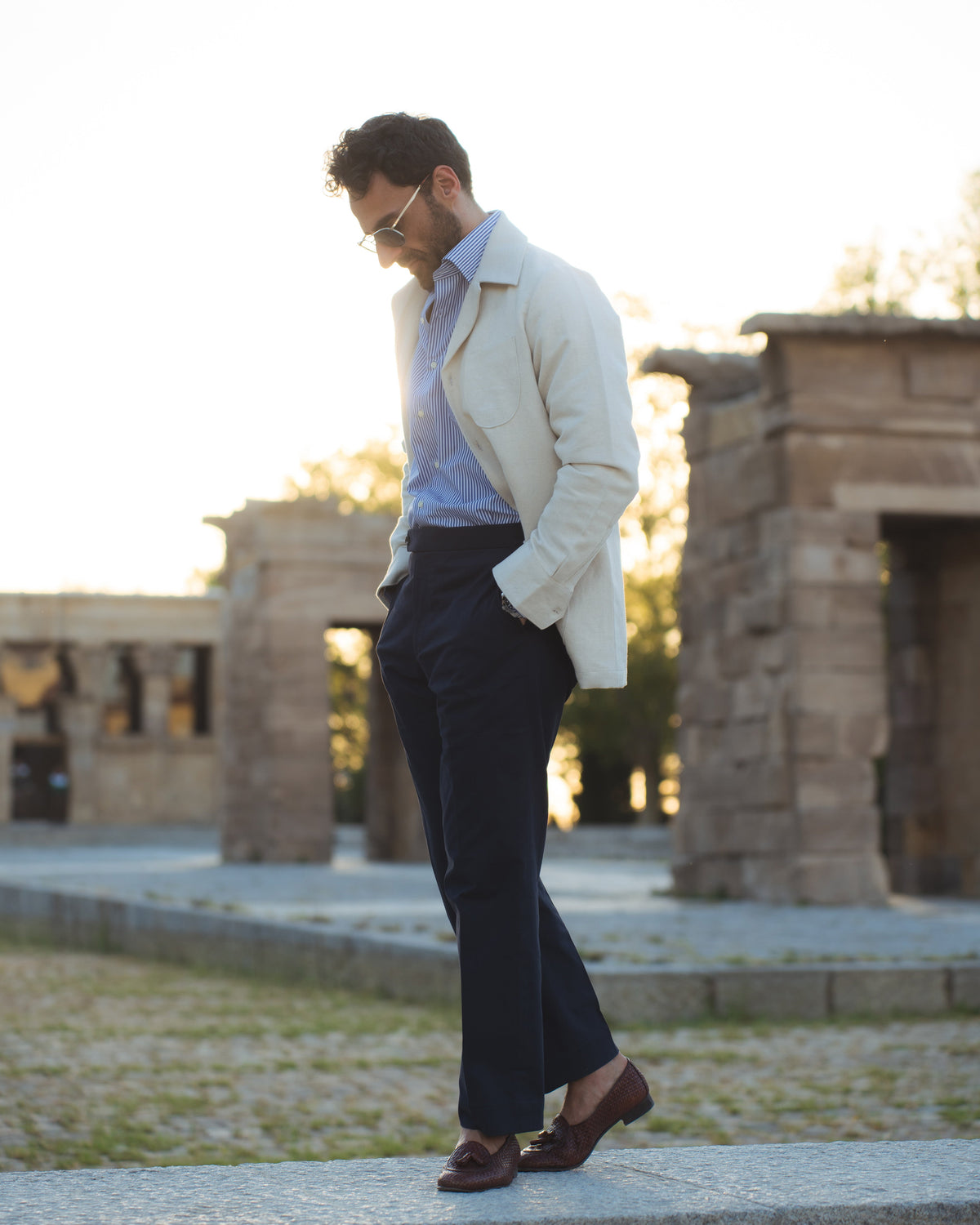 Linen Vintage Cream Birdseye Shirt Jacket - 41