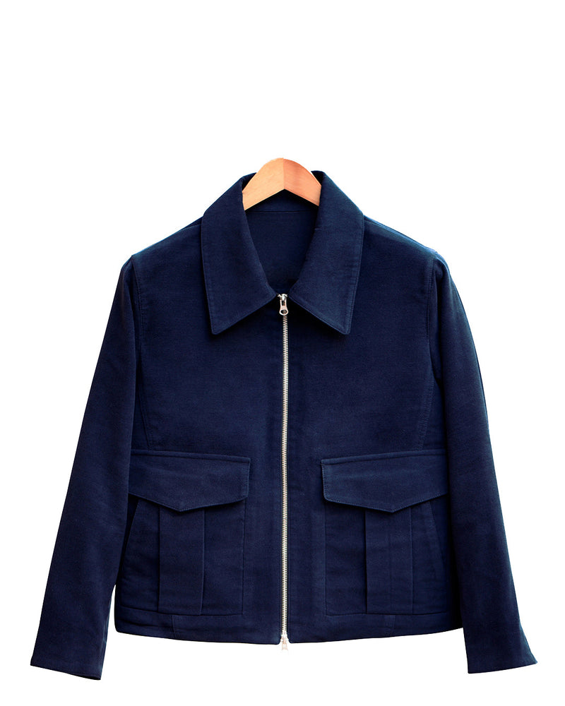 Zegna Dark Blue Cashco Moleskin Shirt Jacket
