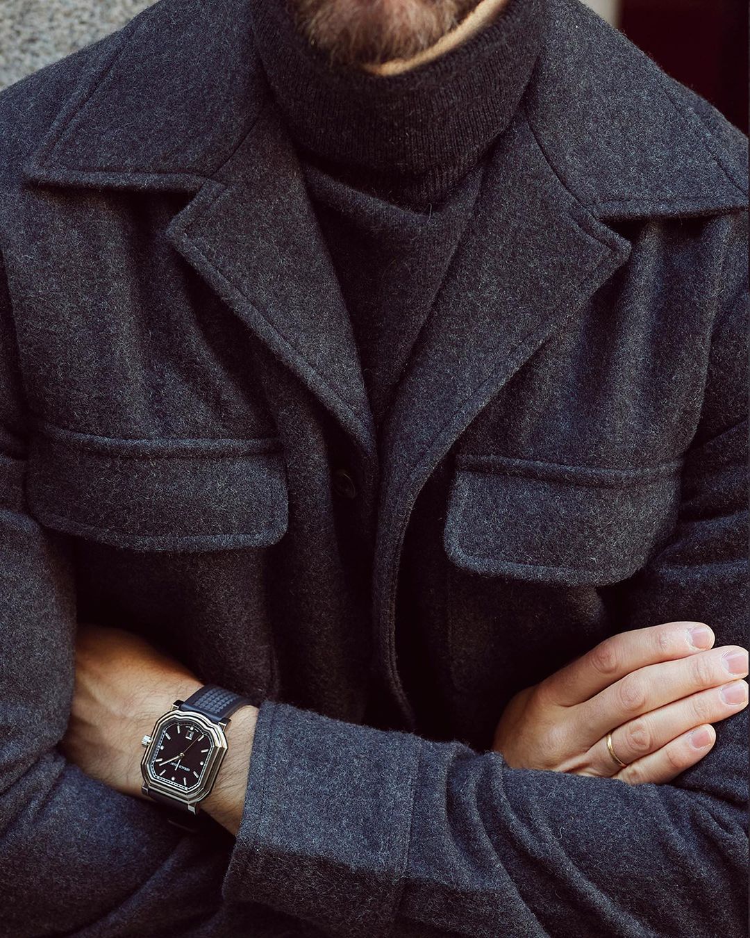 Shirt Jacket in Charcoal Grey Wool - 7