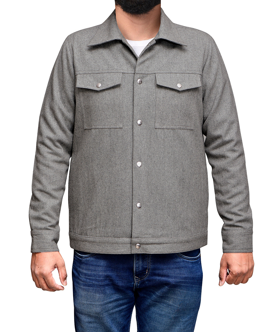 Luxire Light Grey Wool Shirt Jacket - 1