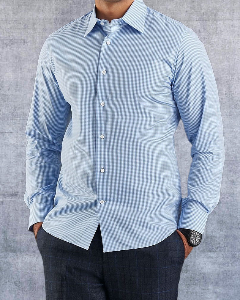 Sky Blue Gingham Shirt - 1