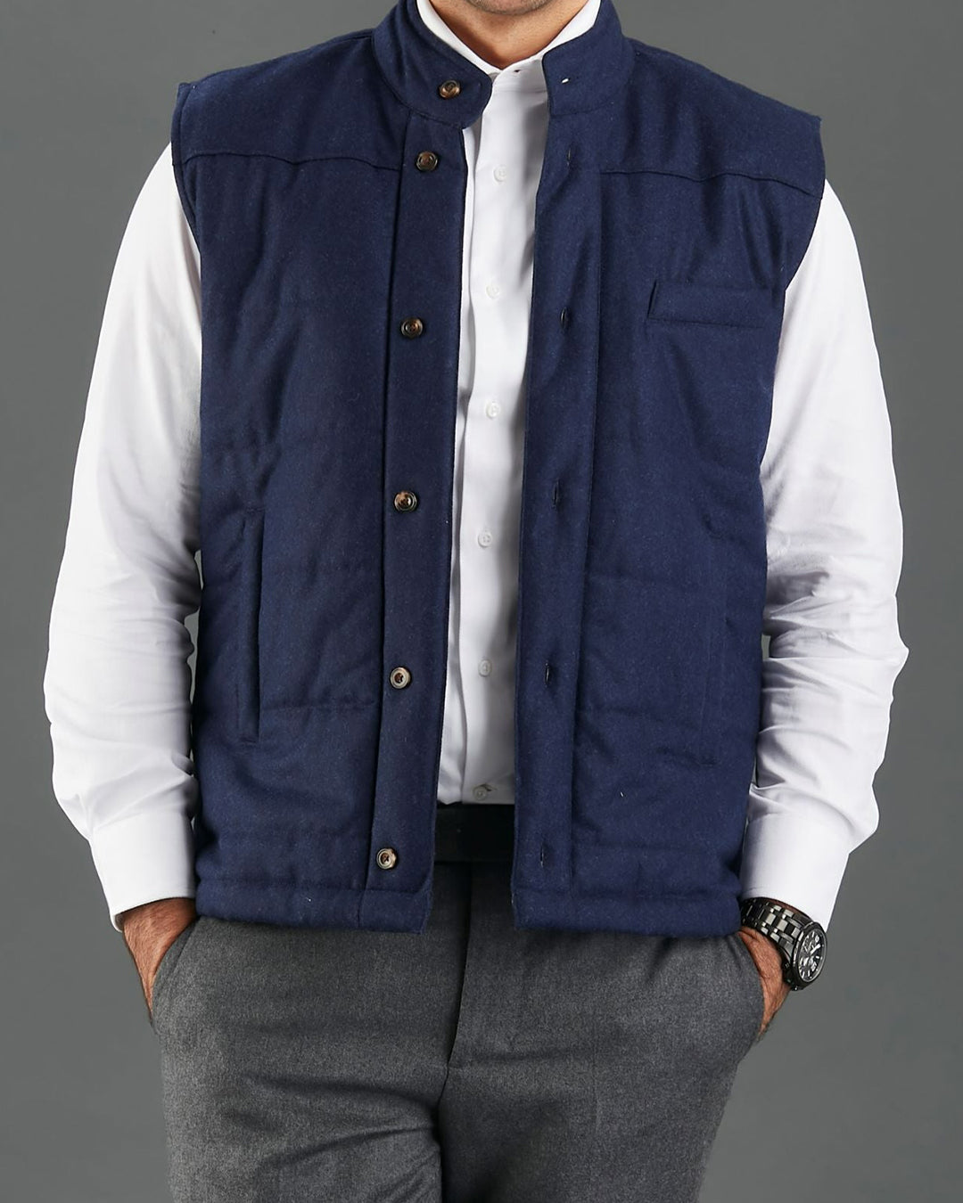 VBC Navy Flannel Quilted Gilet / Vest - 1