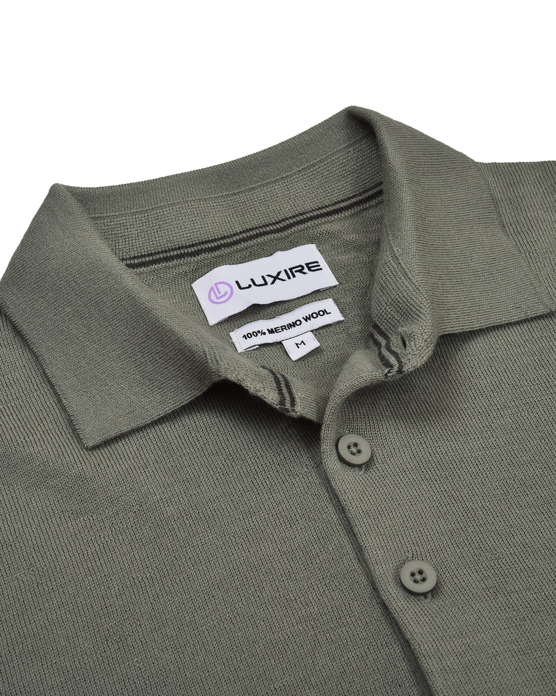 EZS Merino Wool Pale Olive  Long Sleeve Polo
