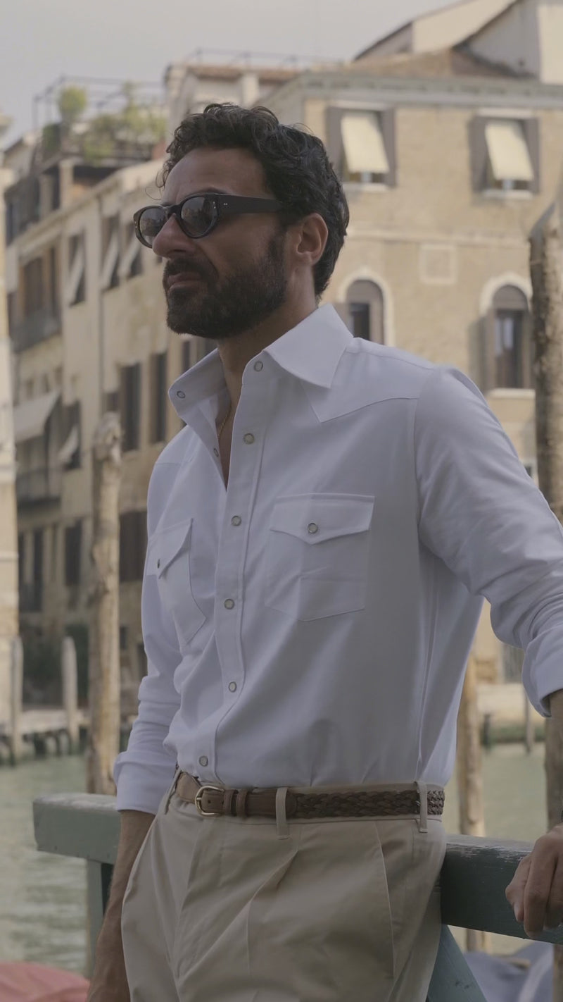 Pleated Beige Cotton Twill Pant