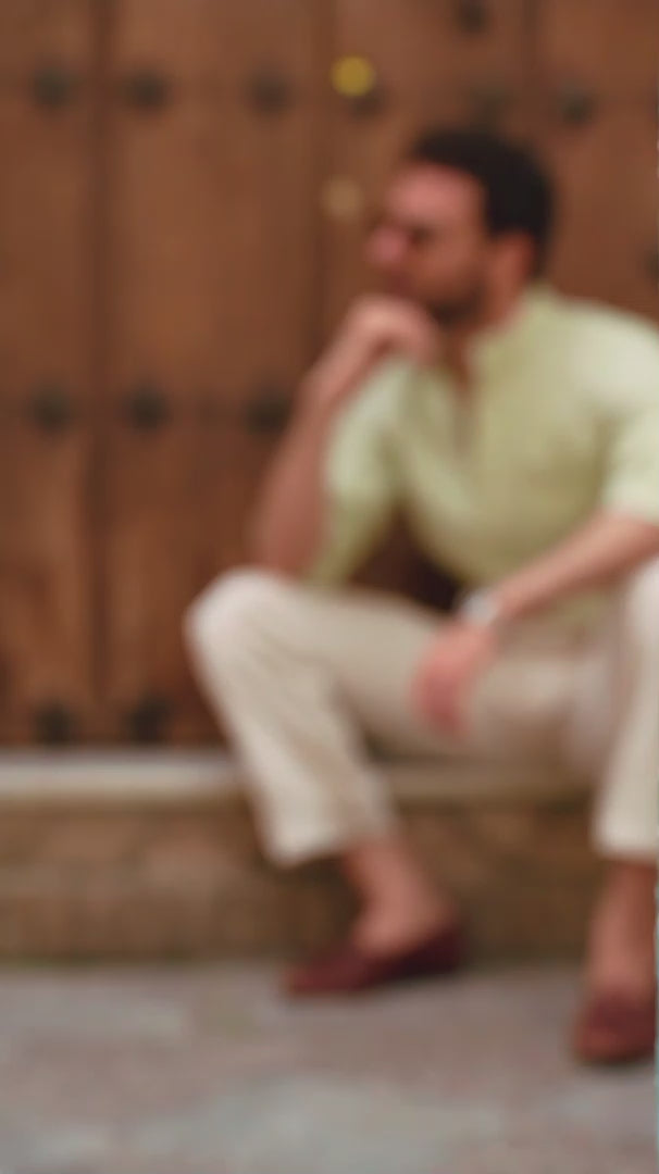 Light Olive Green Slub Linen Summer Shirt