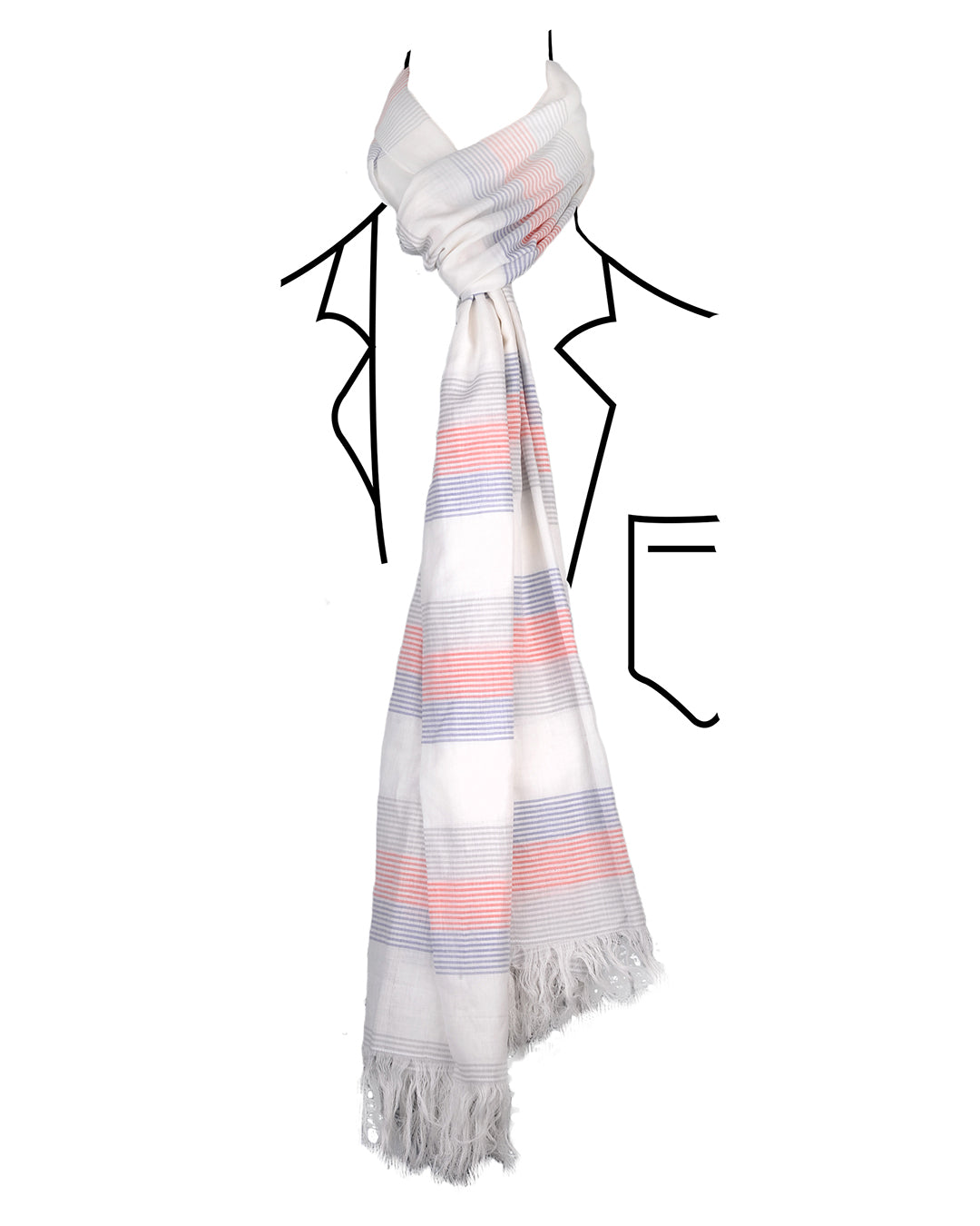 Red Grey Blue Stripes Soft Scarf - 1